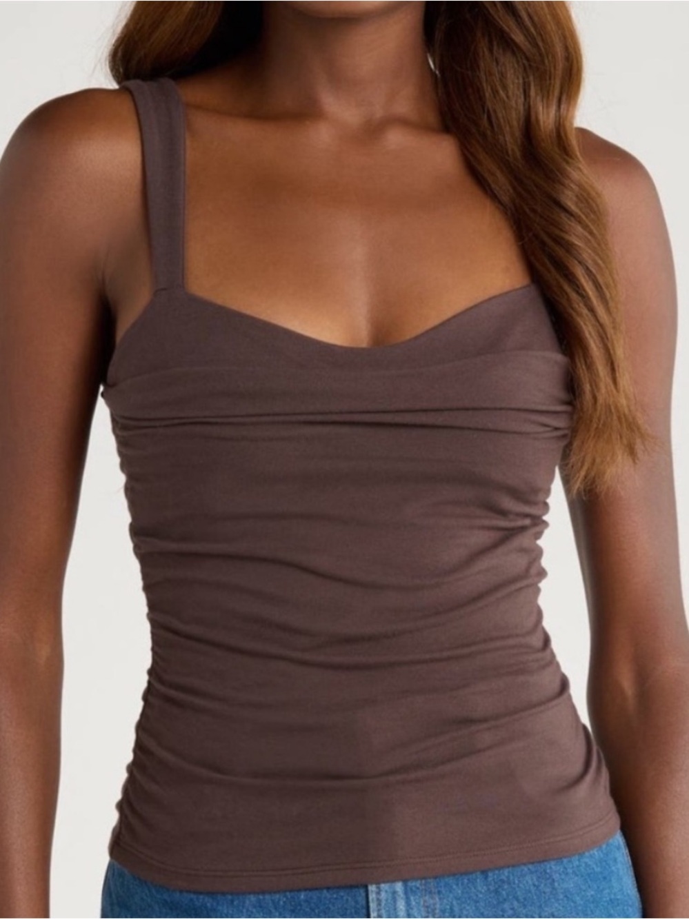 Reformation Trish ruched knit tank top flattering cowl neck brownish size large